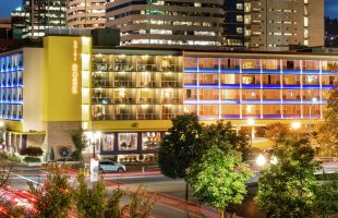 Exterior view of hotel at night