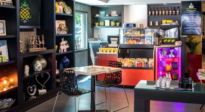 Coffee stand area in the hotel lobby