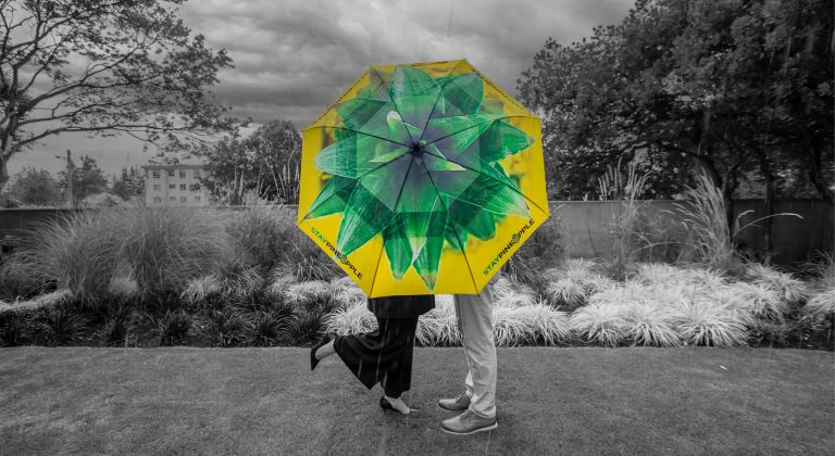 A Person Holding A Colorful Umbrella